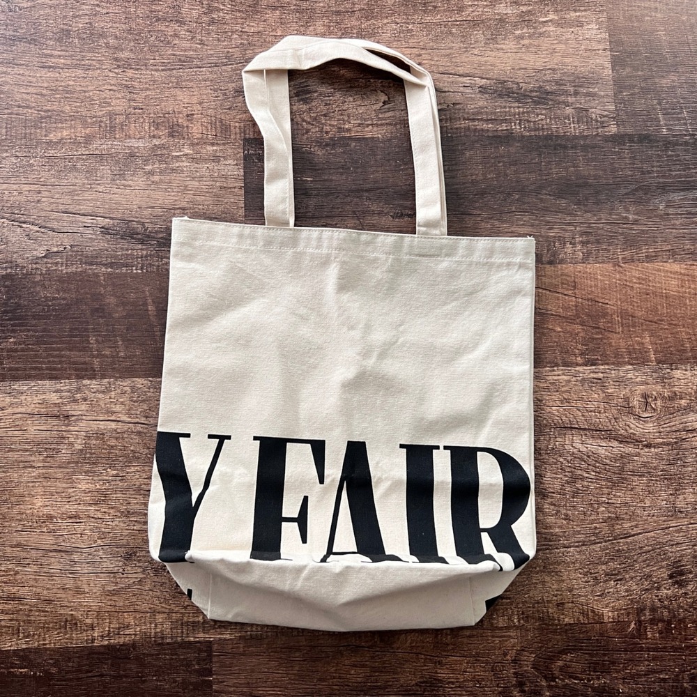 Vanity Fair Canvas Tote Bag Cream Black Logo Graphic Cotton Reusable Shopper